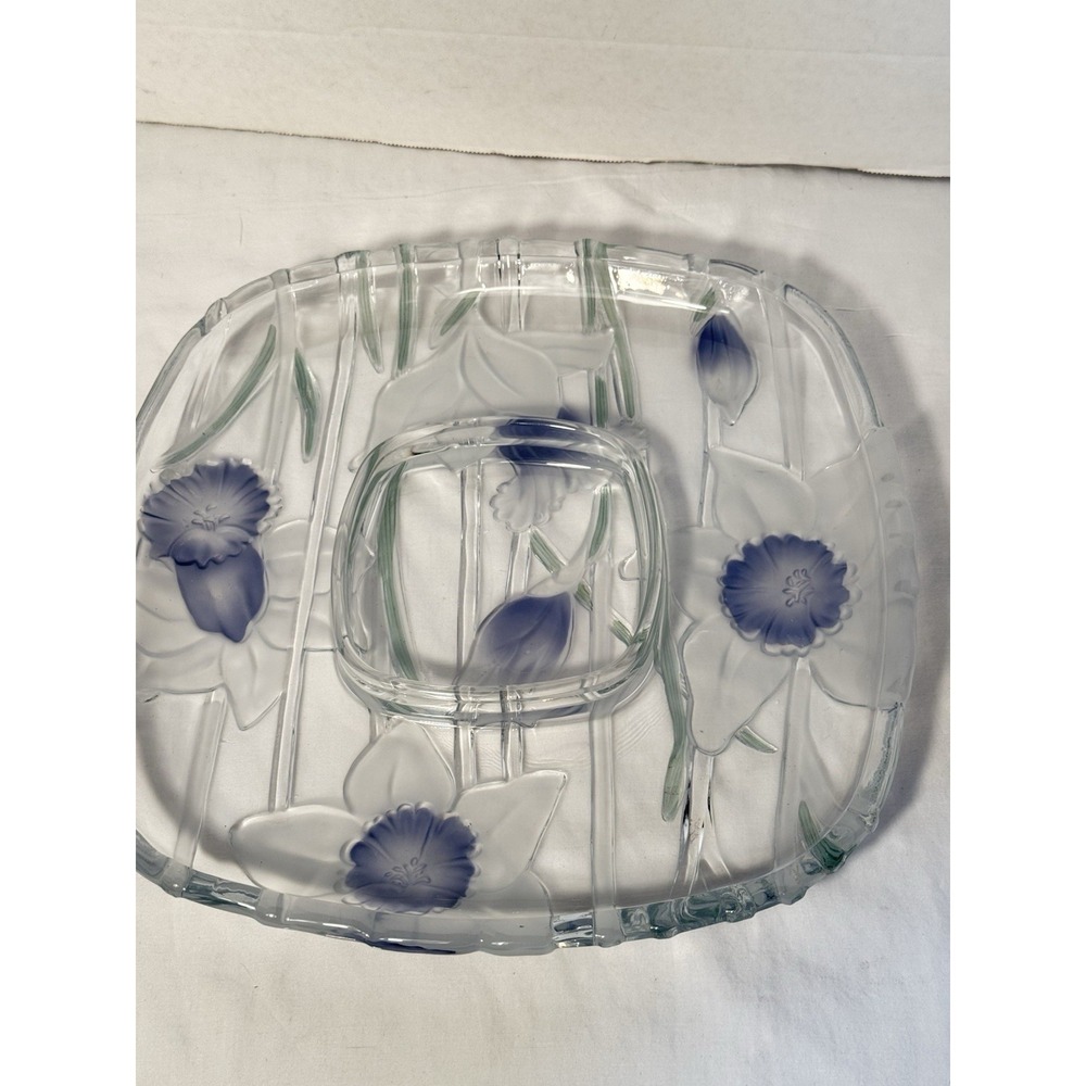 Vintage 1989 Crystal Clear Studios Narcissus Serving Platter Etched Daffodils